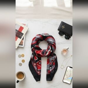 Vintage Geometric Scarf Red Black Gray Polyester